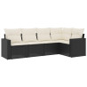 5 pcs conjunto sofás de jardim com almofadões vime PE preto 2