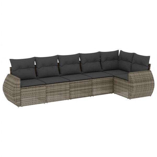 6 pcs conjunto sofás de jardim com almofadões vime cinzento M 2