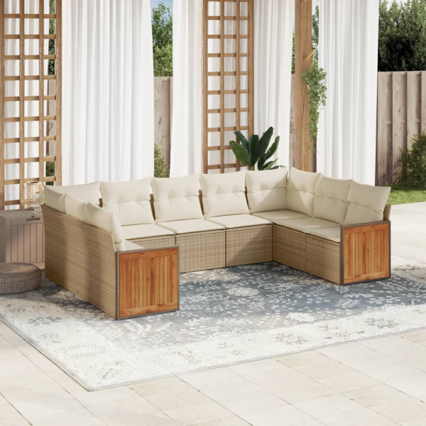Set de muebles de jardín 9 pzas y cojines ratán sintético gris D
