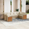 9 pcs conjunto sofás p/ jardim com almofadões vime PE cinzento 1