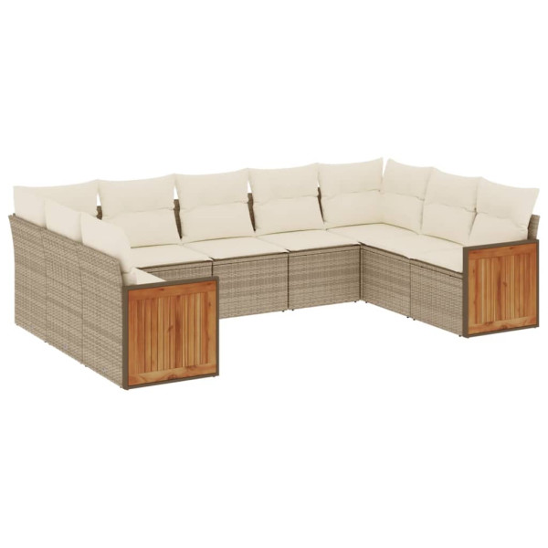9 pcs conjunto sofás p/ jardim com almofadões vime PE cinzento M 2