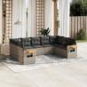 9 pcs conjunto sofás p/ jardim com almofadões vime PE cinzento 1