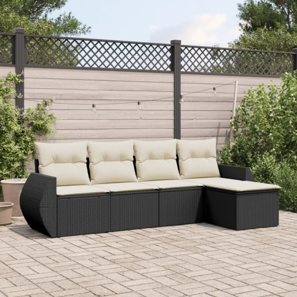 5 pcs conjunto sofás de jardim com almofadões vime PE preto D