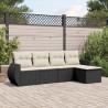 5 pcs conjunto sofás de jardim com almofadões vime PE preto 1