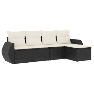 Set de muebles de jardín 5 pzas y cojines ratán sintético negro H