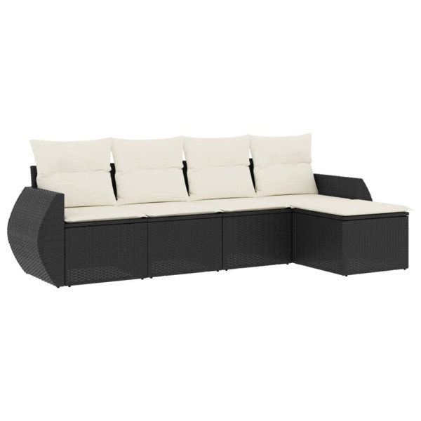 Set de muebles de jardín 5 pzas y cojines ratán sintético negro M 2