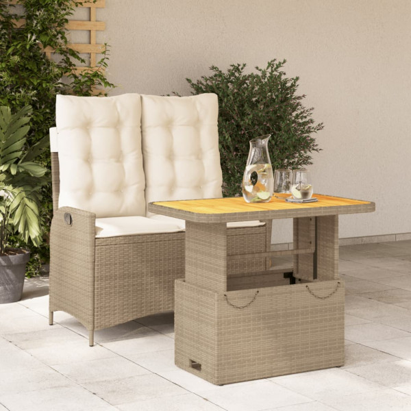 Set comedor de jardín 2 pzas con cojines ratán sintético beige D