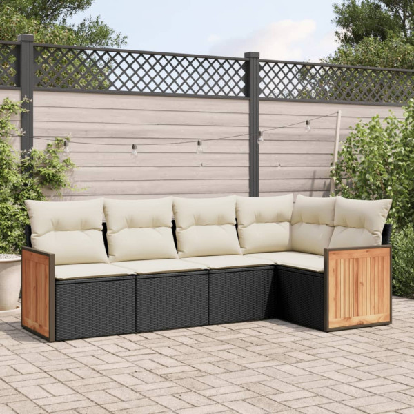 5 pcs conjunto sofás de jardim com almofadões vime PE preto D