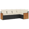 5 pcs conjunto sofás de jardim com almofadões vime PE preto 2