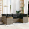 Set de muebles de jardín 6 pzas y cojines ratán sintético gris 1