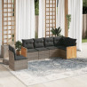 6 pcs conjunto sofás de jardim com almofadões vime cinzento 1