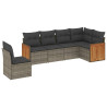 Set de muebles de jardín 6 pzas y cojines ratán sintético gris 2