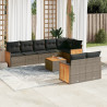 9 pcs conjunto sofás p/ jardim com almofadões vime PE cinzento 1