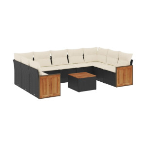 Set de sofás de jardín 10 pzas cojines ratán sintético negro H