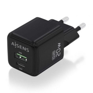 Carregador gan de parede aisens asch-20w2p011-bk/ 1xusb tipo-c/ 1xusb/ 20w H