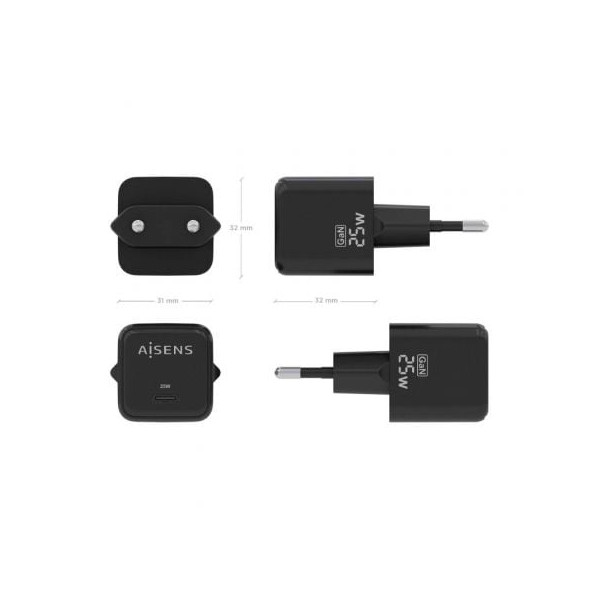 Carregador gan de parede aisens asch-25w1p013-bk/ 1xusb tipo-c/ 25w M 4