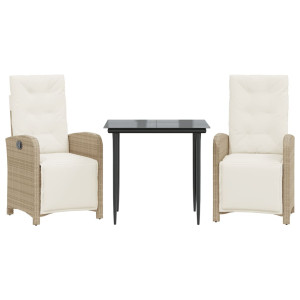 Sillas y mesita de jardín 3 piezas ratán sintético cojín beige H