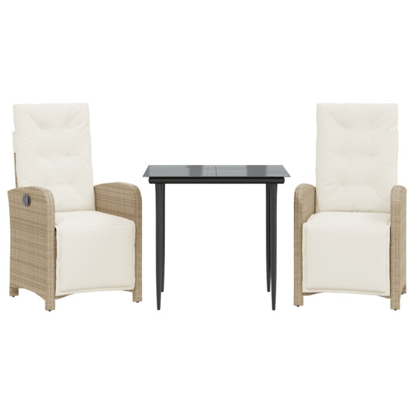 3 pcs conjunto bistrô com almofadões vime PE bege M 2