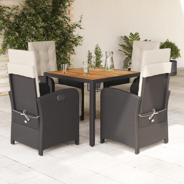5 pcs conjunto de jantar p/ jardim c/ almofadões vime PE preto D