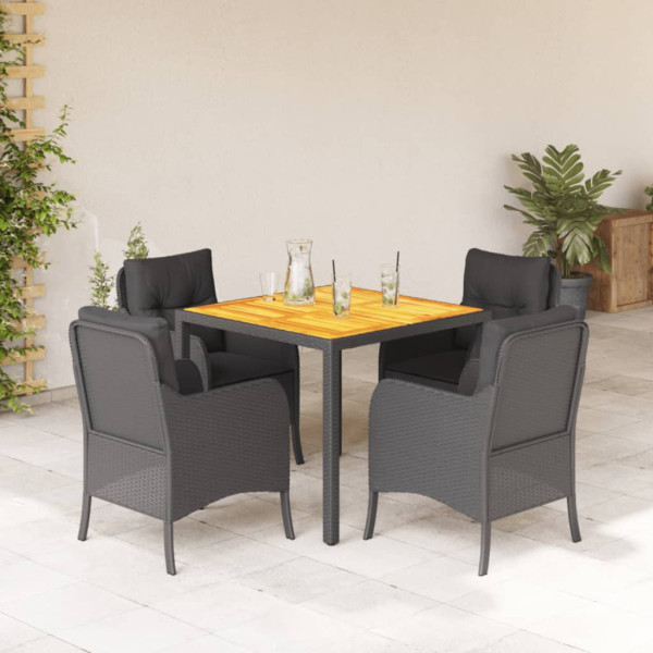 5 pcs conjunto de jantar p/ jardim c/ almofadões vime PE preto D