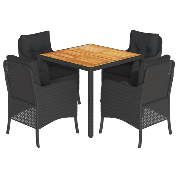 5 pcs conjunto de jantar p/ jardim c/ almofadões vime PE preto M 2