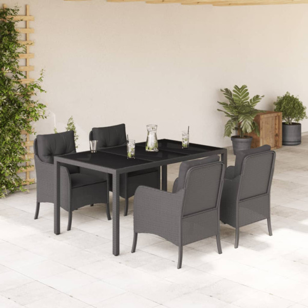 Set de muebles jardín 5 pzas con cojines ratán sintético negro D