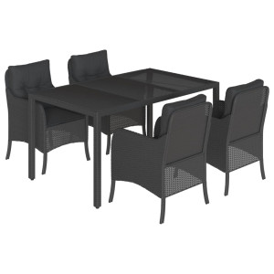 Set de muebles jardín 5 pzas con cojines ratán sintético negro H