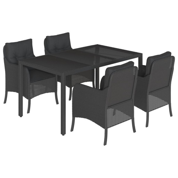 5 pcs conjunto de jantar p/ jardim c/ almofadões vime PE preto M 2