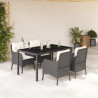 5 pcs conjunto de jantar p/ jardim c/ almofadões vime PE preto 1
