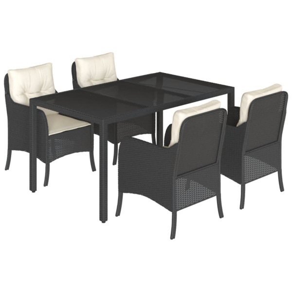 5 pcs conjunto de jantar p/ jardim c/ almofadões vime PE preto M 2