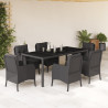 7 pcs conjunto de jantar p/ jardim c/ almofadões vime PE preto 1