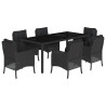 Set de comedor de jardín 7 pzas y cojines ratán sintético negro 2