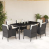 Set de comedor de jardín 7 pzas y cojines ratán sintético negro 1