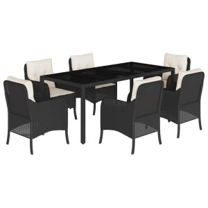 Set de comedor de jardín 7 pzas y cojines ratán sintético negro H