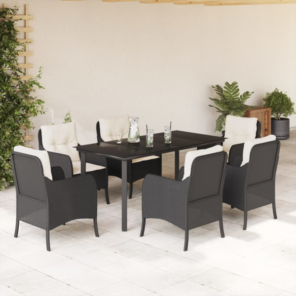 Set de comedor de jardín 7 pzas y cojines ratán sintético negro D