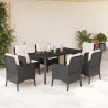 Set de comedor de jardín 7 pzas y cojines ratán sintético negro 1