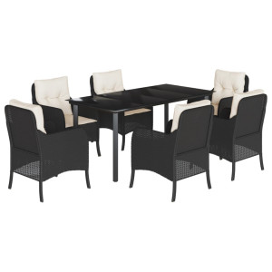 Set de comedor de jardín 7 pzas y cojines ratán sintético negro H