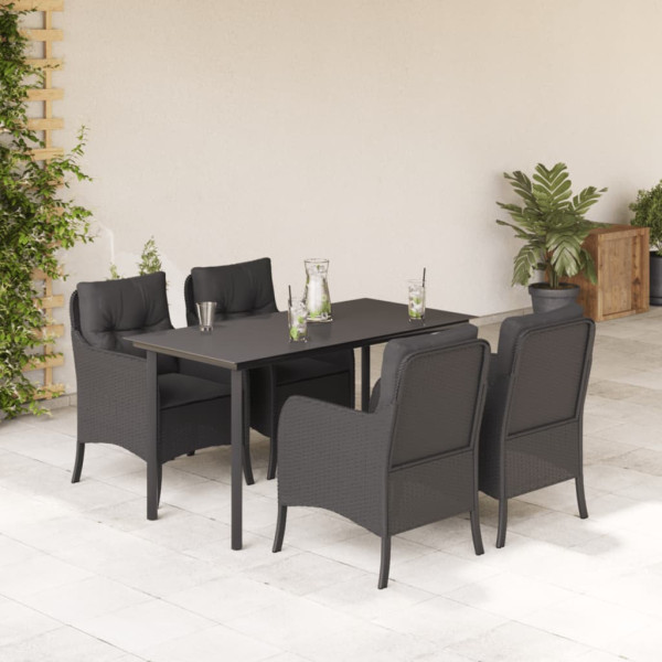 5 pcs conjunto de jantar p/ jardim c/ almofadões vime PE preto D