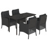 5 pcs conjunto de jantar p/ jardim c/ almofadões vime PE preto 2