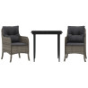 Set comedor de jardín 3 piezas con cojines ratán sintético gris 2