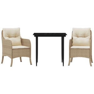 Set comedor de jardín 3 pzas con cojines ratán sintético beige H