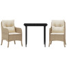 3 pcs conjunto de jantar p/ jardim com almofadões vime PE bege 2