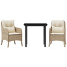 3 pcs conjunto de jantar p/ jardim com almofadões vime PE bege 2