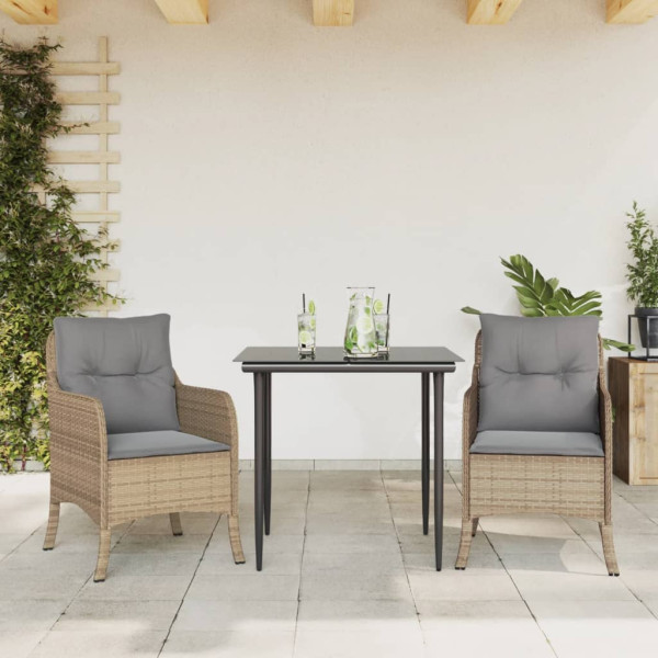 Set comedor de jardín 3 pzas con cojines ratán sintético beige D