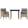 Set comedor de jardín 3 pzas con cojines ratán sintético beige 2