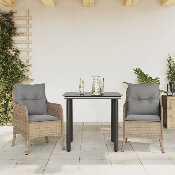 Set comedor de jardín 3 pzas con cojines ratán sintético beige D