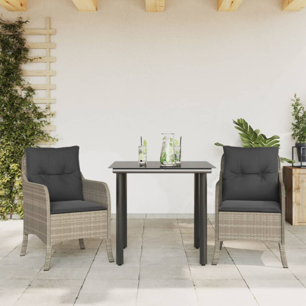 Set comedor de jardín 3 pzas cojines ratán sintético gris claro D