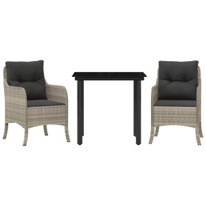 Set comedor de jardín 3 pzas cojines ratán sintético gris claro H