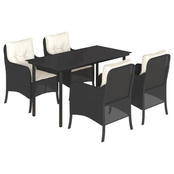 5 pcs conjunto de jantar p/ jardim c/ almofadões vime PE preto M 2