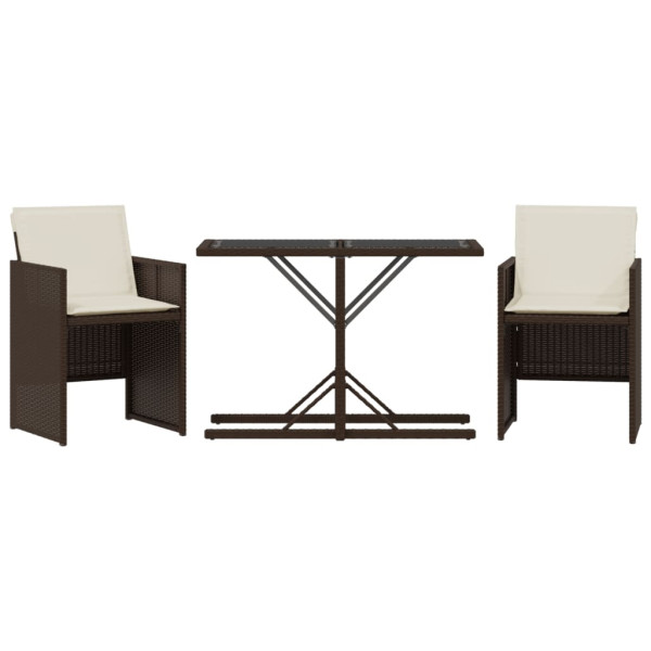 3 pcs conjunto bistrô com almofadões vime PE castanho M 2